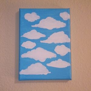 Blue Canvas with White Clouds Acrylic Painting Wall Art 5x7"